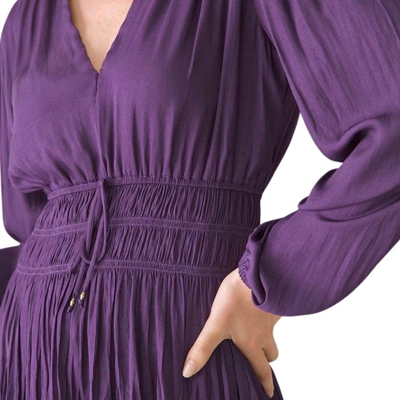 NWT* WHBM Petite Long-Sleeve Fitted Tie Waist Blouse in Cosmic Violet‎ - Picture 4 of 16